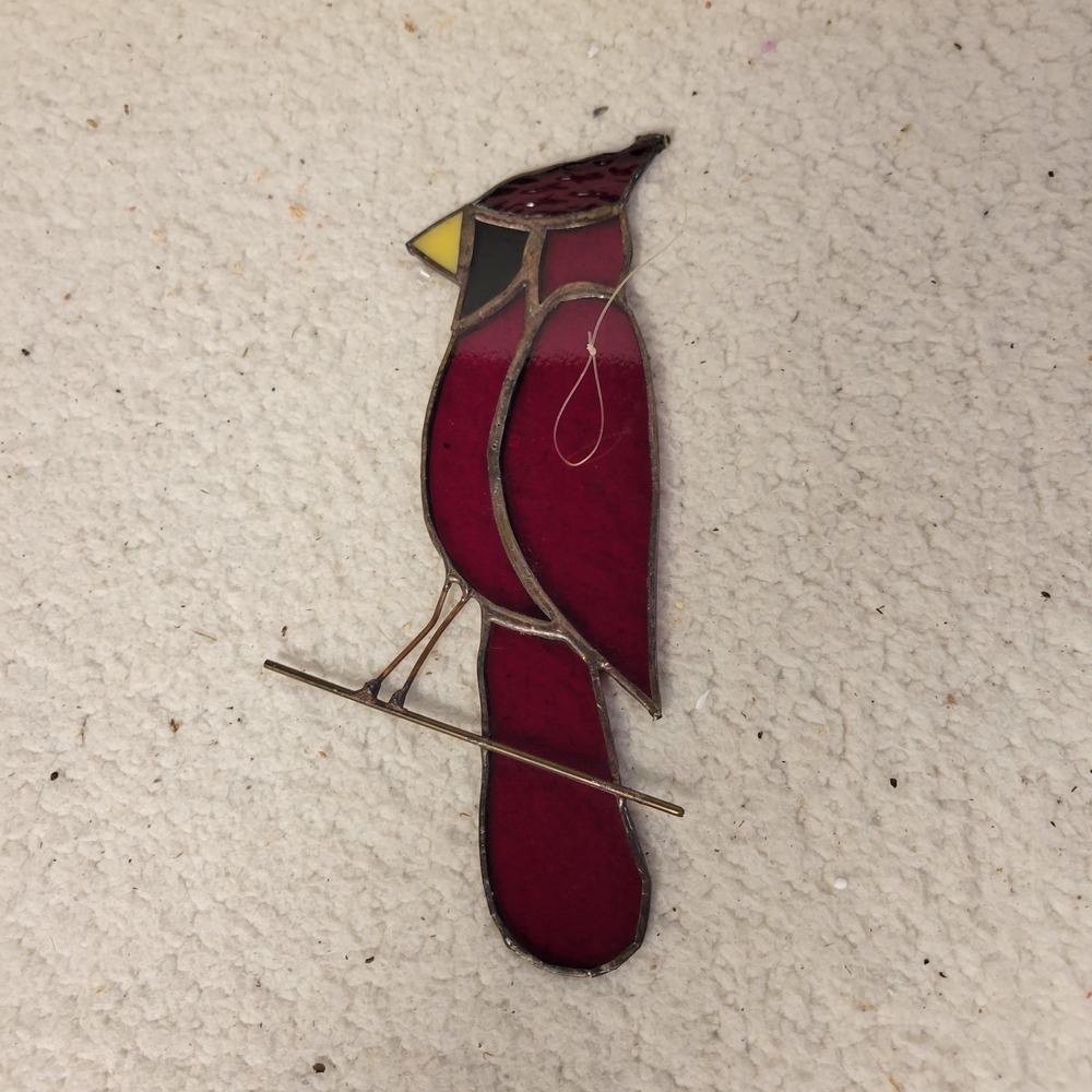 Red Cardinal Stained Glass Suncatcher Window Hanging Bird Decor 8.5 Inch